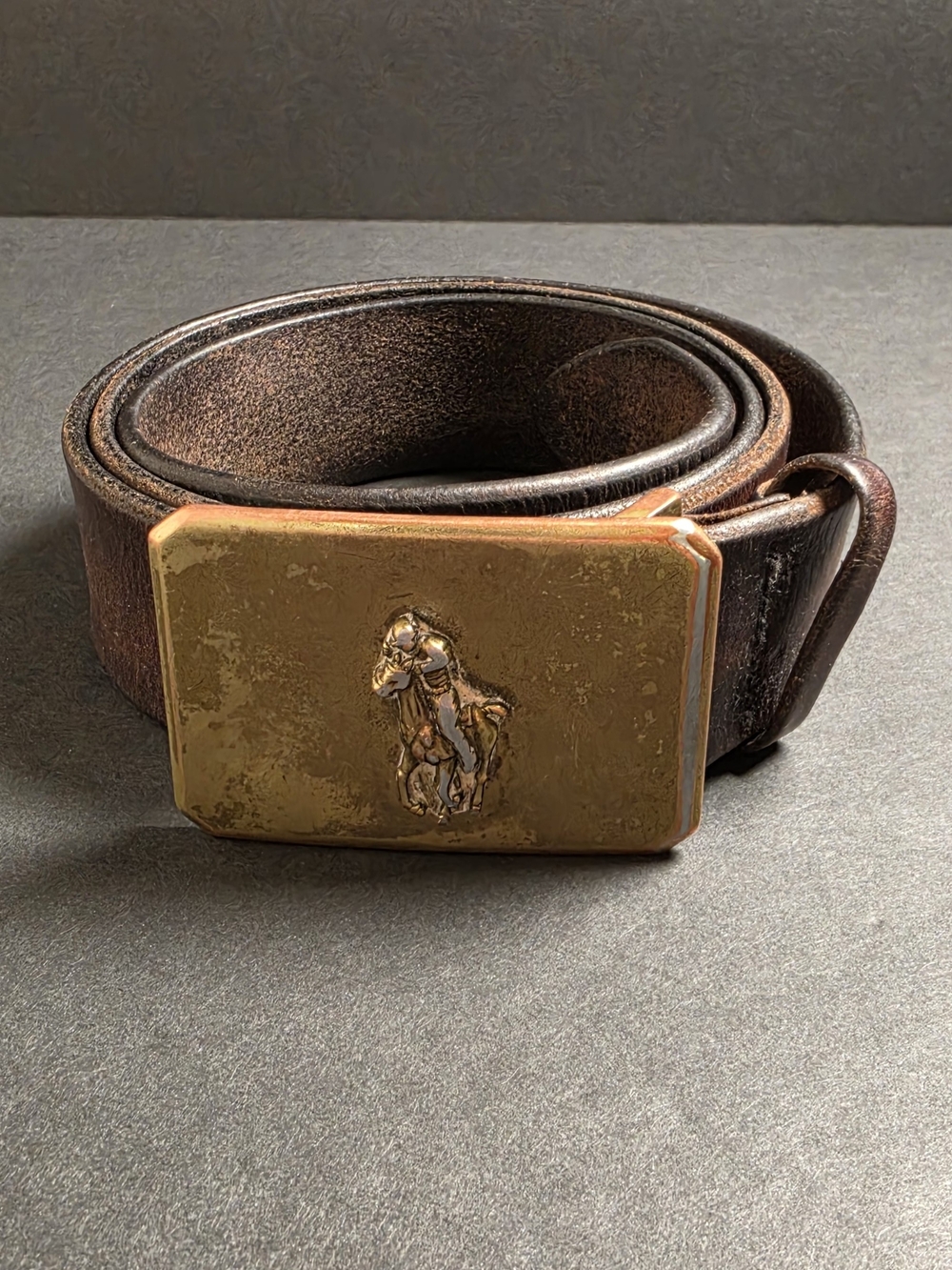 Polo by Ralph Lauren Brown Leather Belt with Distressed Brass Pony Buckle